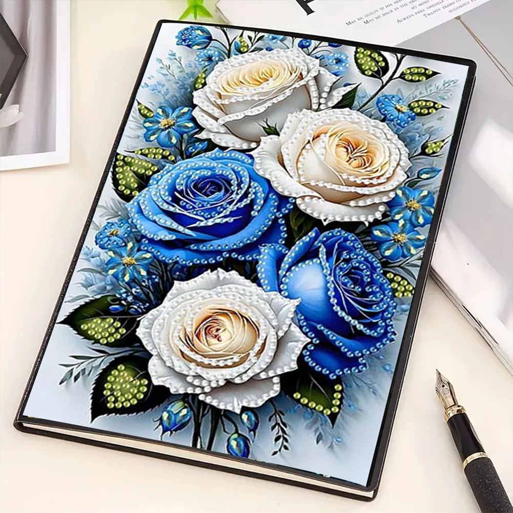 Roses 5D DIY Diamond Art Painting Notebook Kit (50 Pages A5 No Lines) Rhinestone Art Painting Notebook Kit for Adults Beginners Holiday Birthday Gift