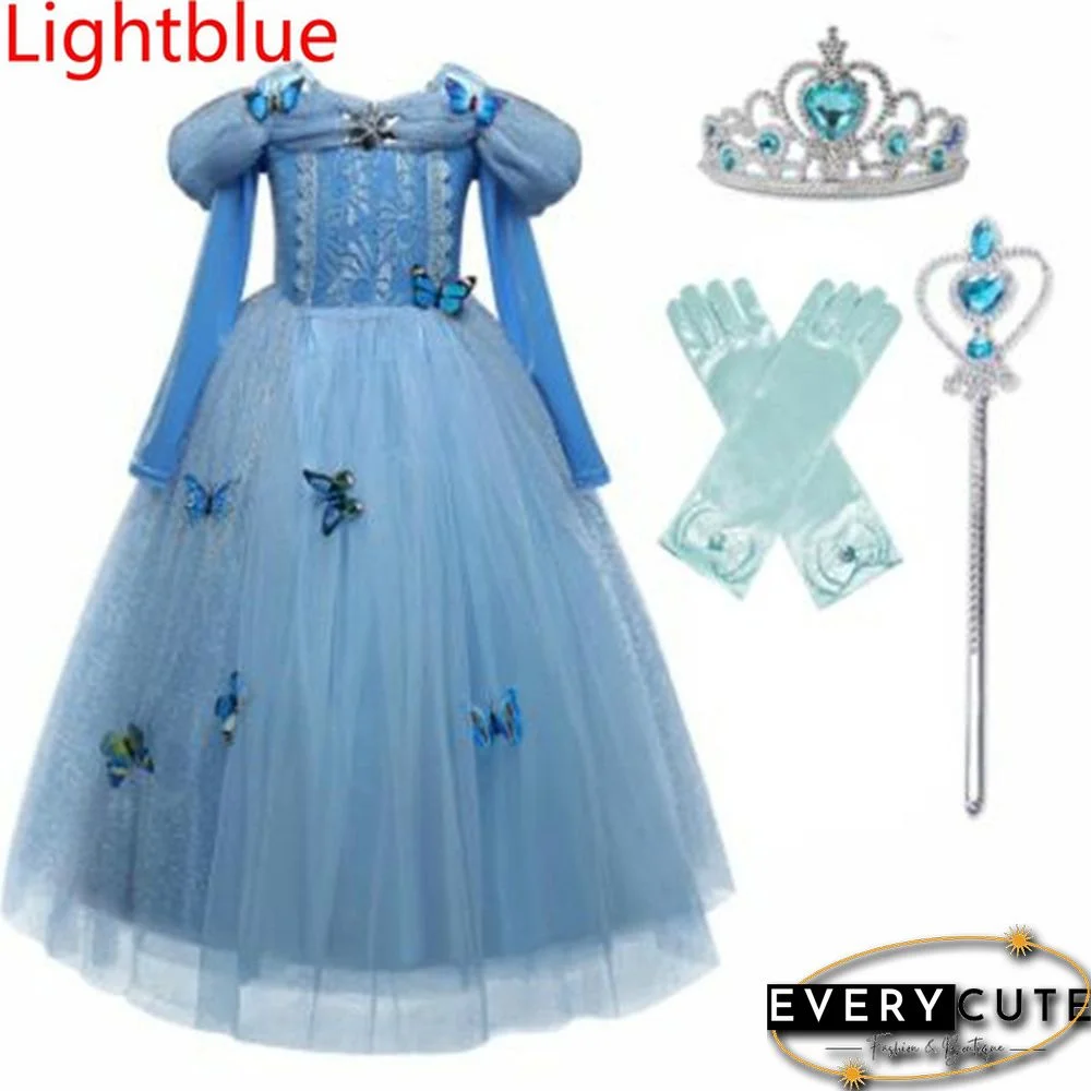 17 Styles Fancy Halloween Princess Cosplay Costume 4pcs Outfit with Accessories for 3-10 Years Kids Girls