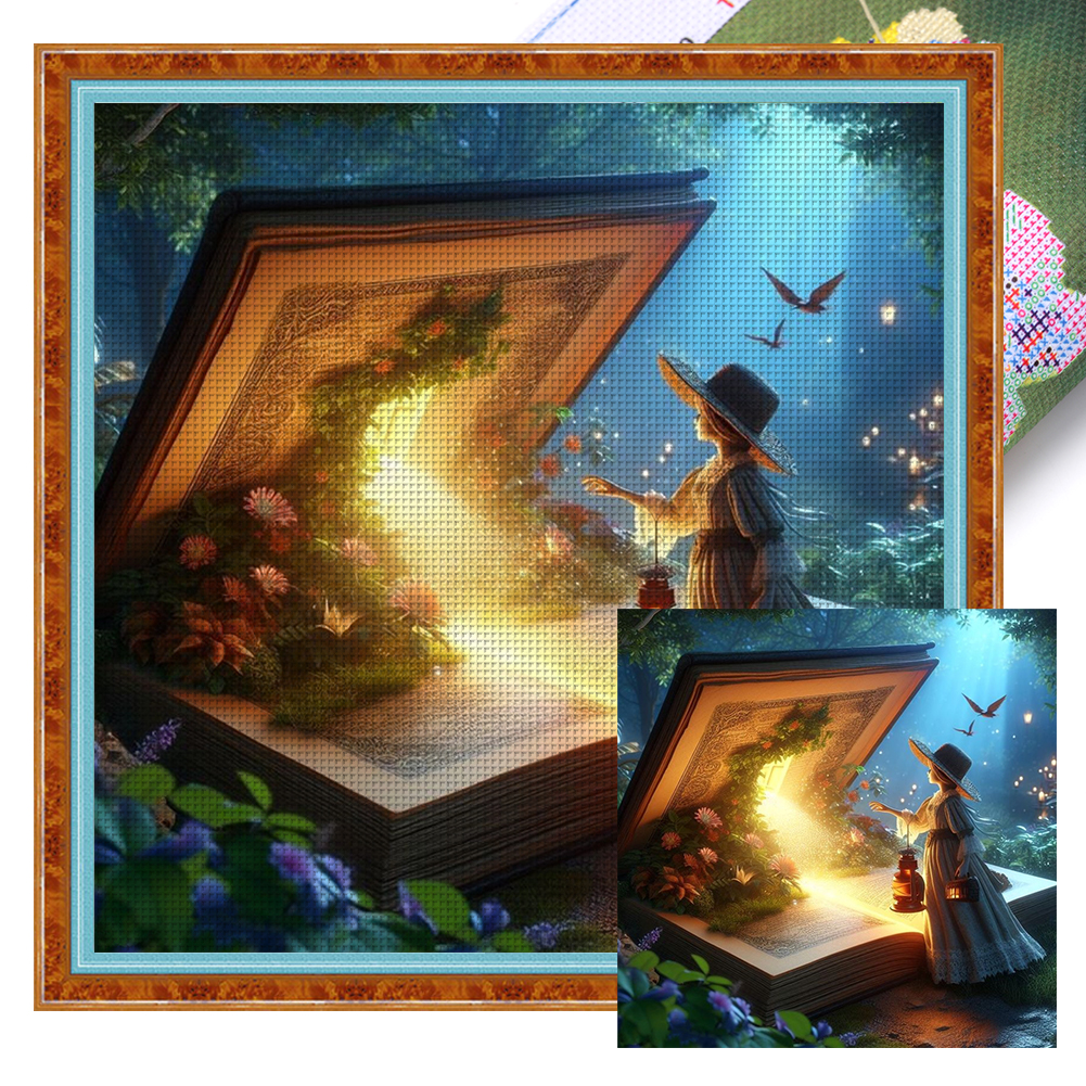 Secret Garden In The Book Full 14CT Pre-stamped Canvas(45*45cm) Cross Stitch