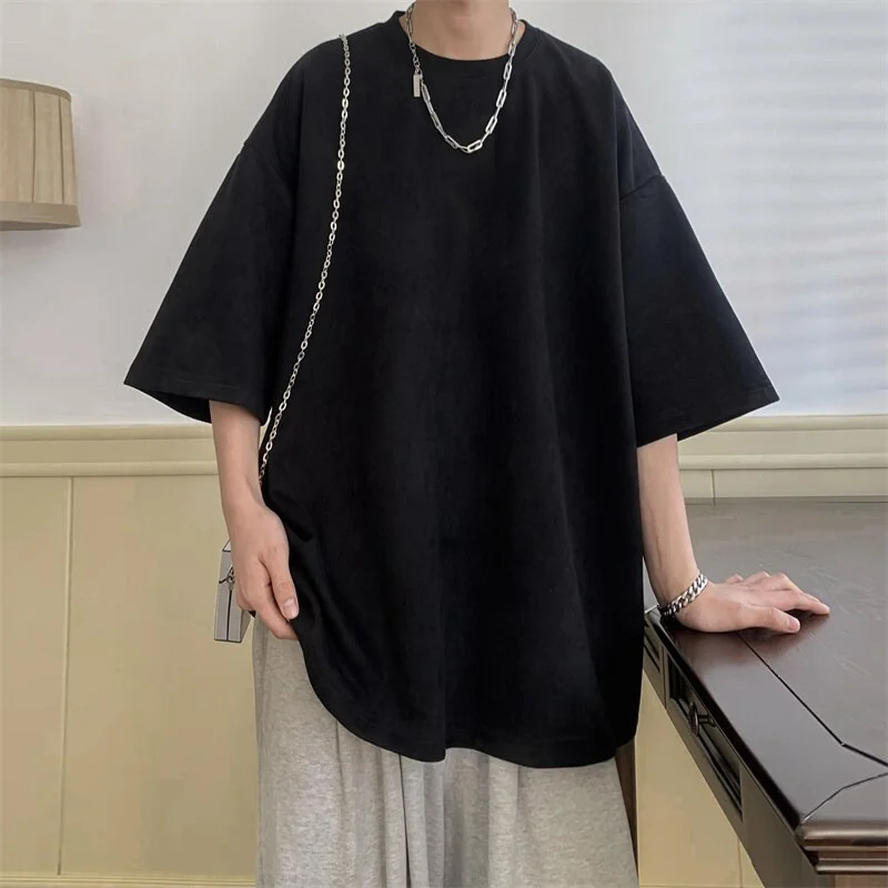 Mongw Colors Oversized Solid Color T-shirt Men Summer New Half Sleeve Hip Hop Drop Shoulder Loose Casual Tshirt Male Tee Tops