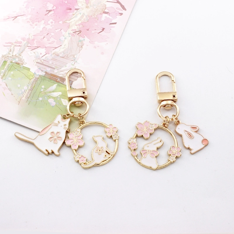 Cute Rabbit Cherry Blossom Cat Zinc Alloy Unisex Keychain