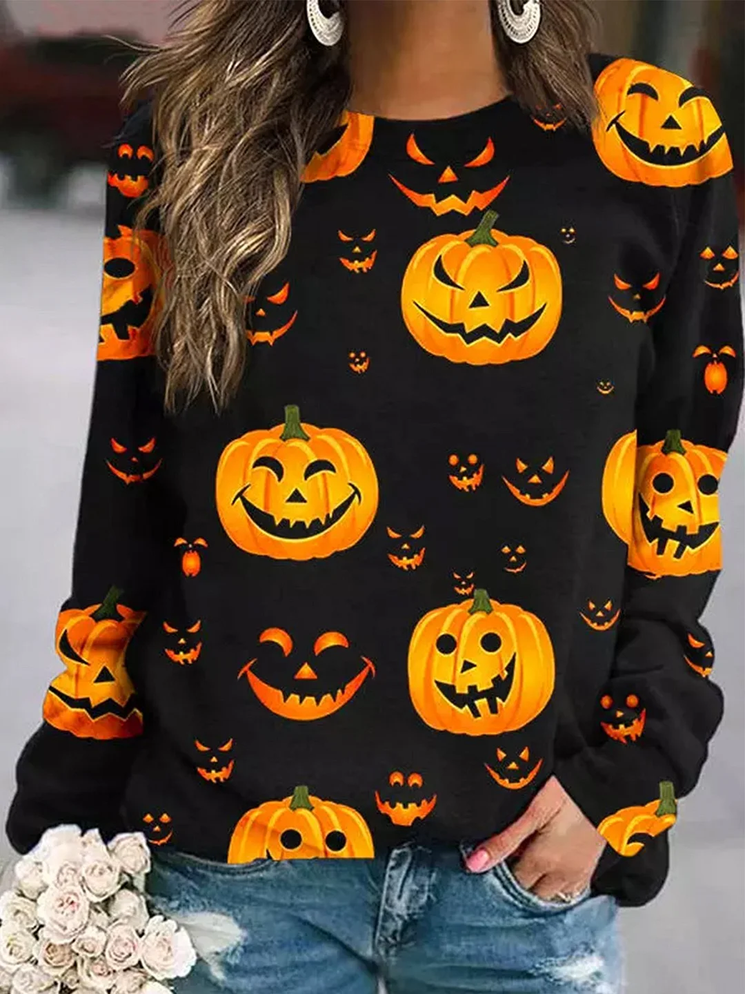 Casual Round Neck Shift Sweatshirts