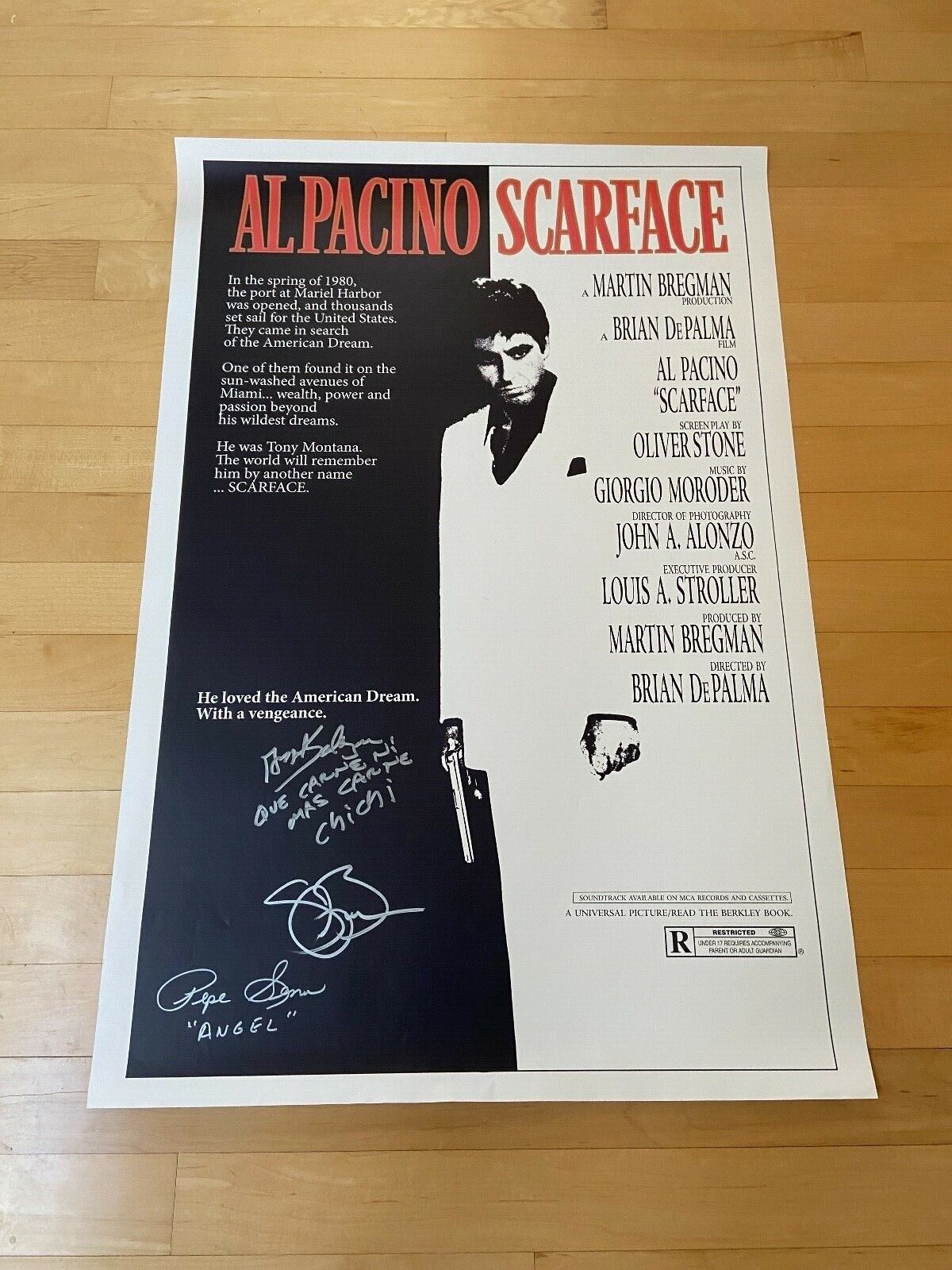 * SCARFACE * signed 27x40 movie poster * STEVEN BAUER, SERNA & SALAZAR * COA * 1