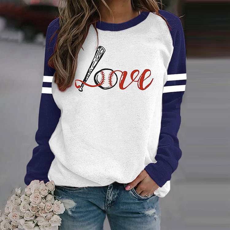 Comstylish Baseball Love Print Casual Sweatshirt