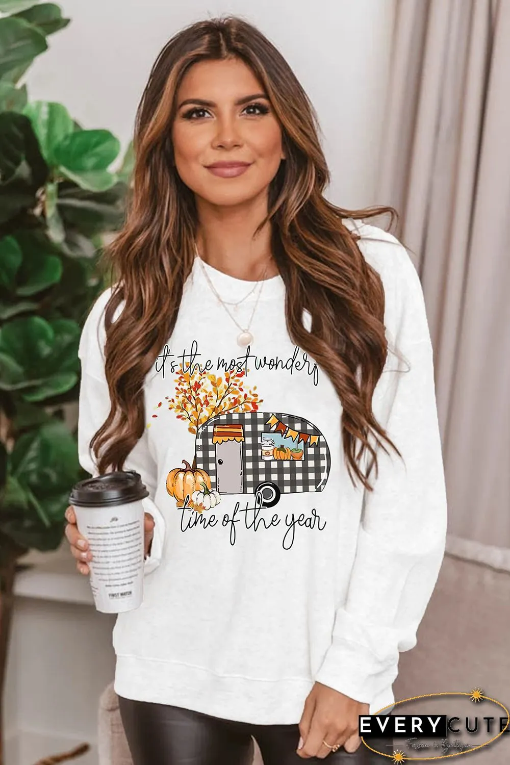 White Wonderful Fall Vibe Graphic Pullover Sweatshirt