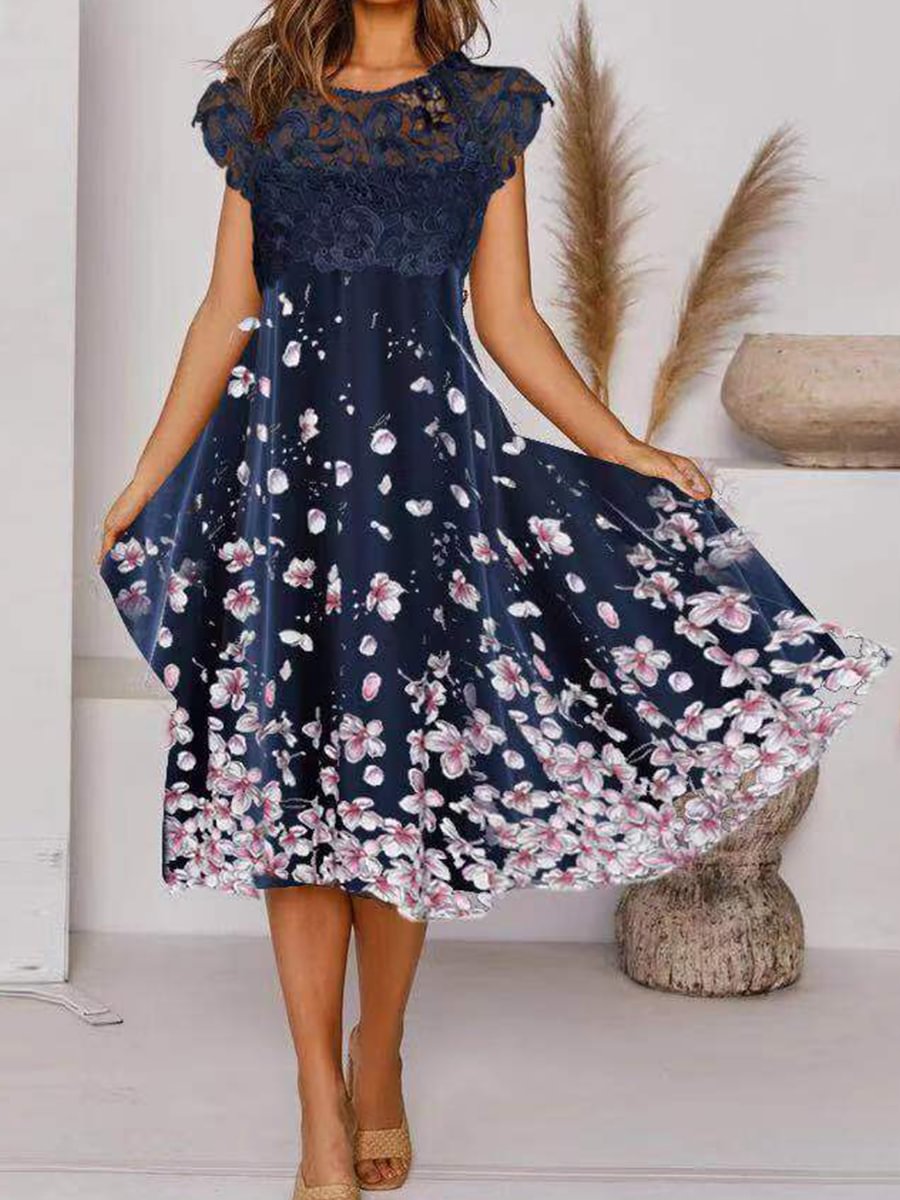Elegant Lace Stitching Print Dress