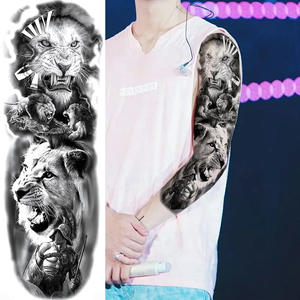 Body Art Full Arm Leg Sleeve Tatoo Big Animal Tiger Lion Temporary Tattoos For Men Women Water Transfer Fake Tattoo Stickers
