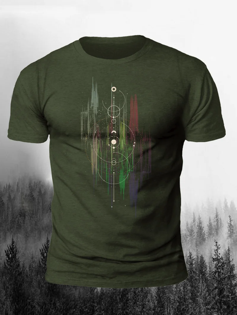 Geometric Planet Print Short Sleeve Men's T-Shirt in  mildstyles
