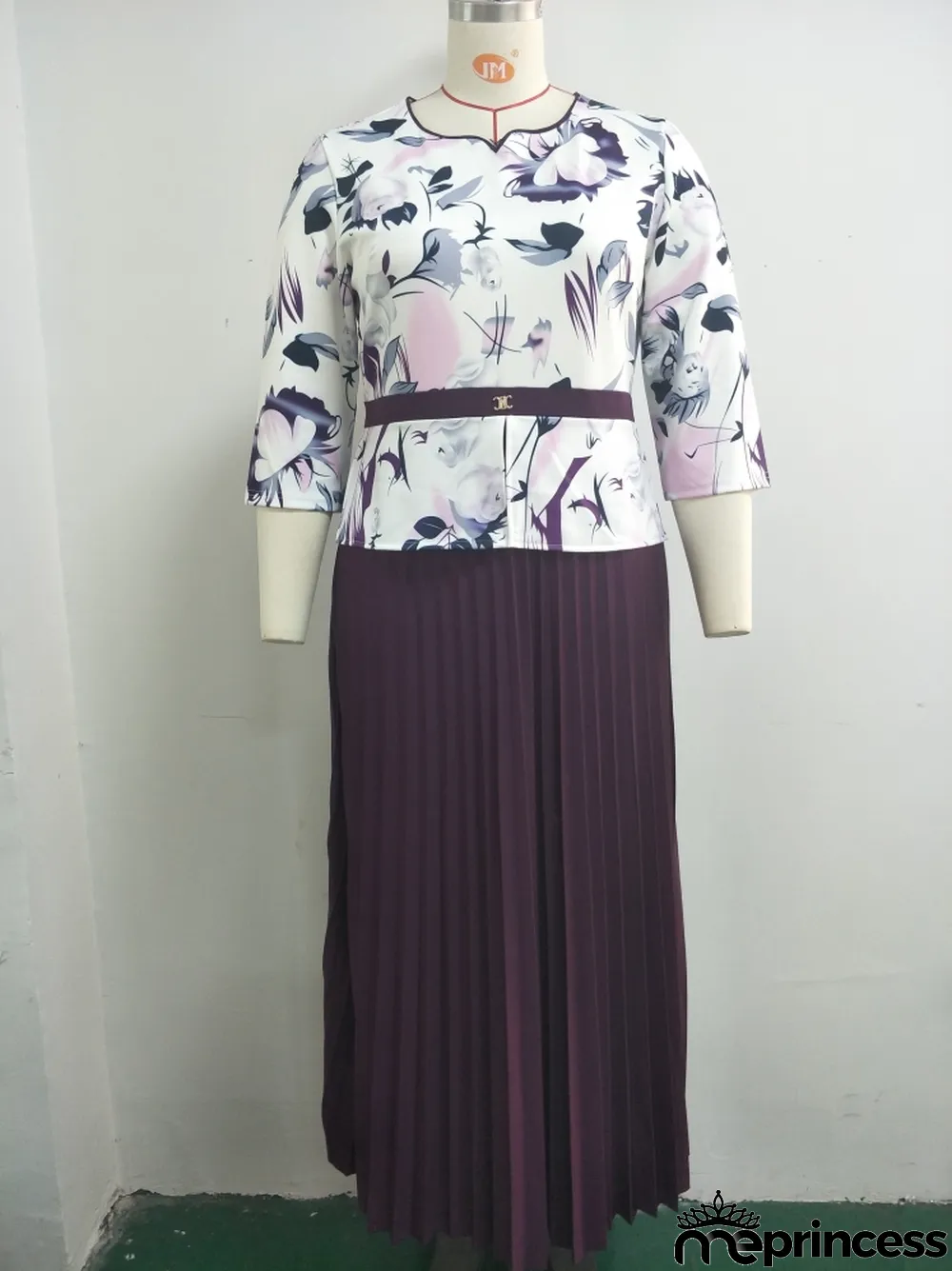Summer Plus Size Mother of Bride Print Top and Midi Dress Set