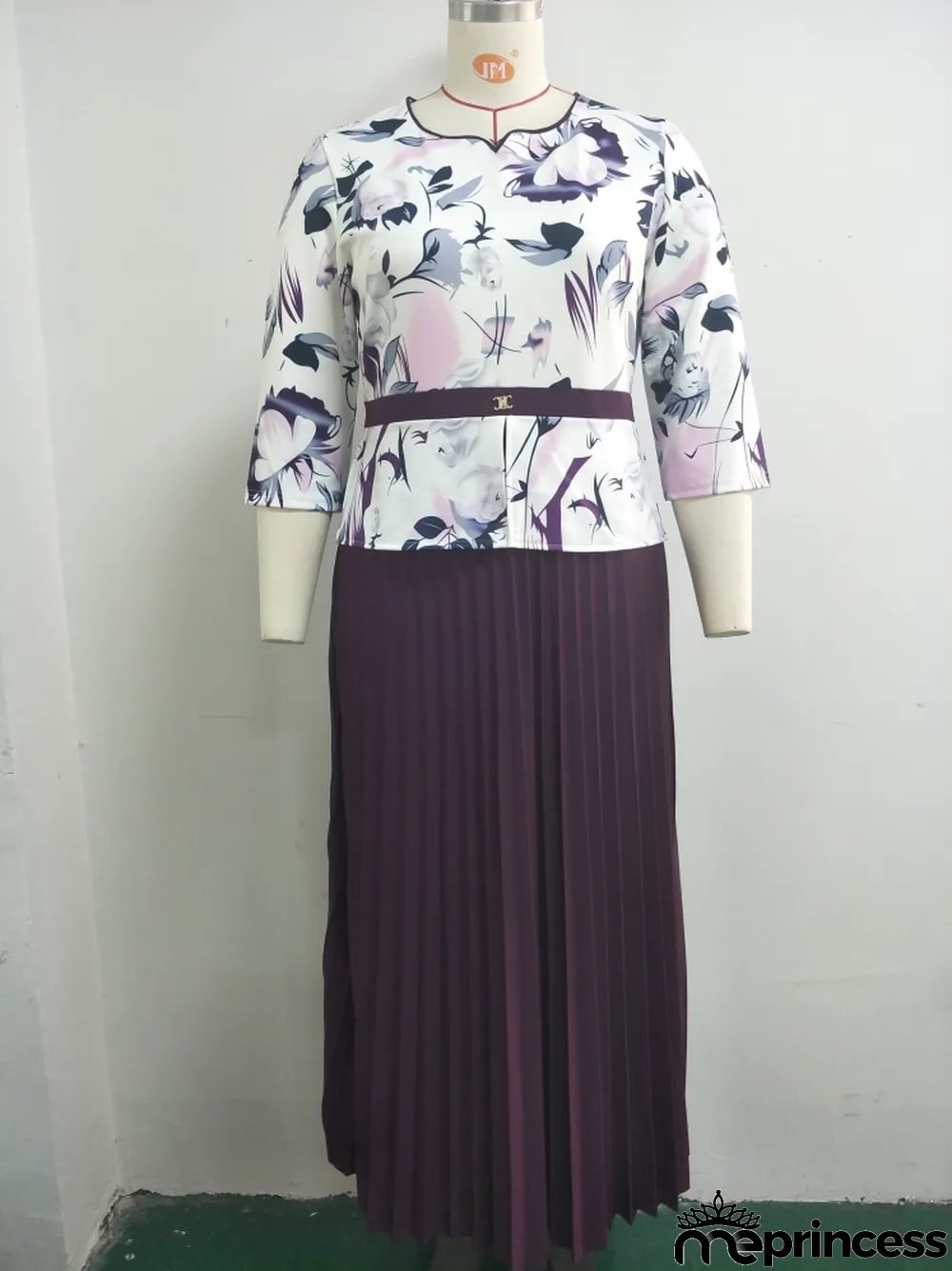 Summer Plus Size Mother of Bride Print Top and Midi Dress Set