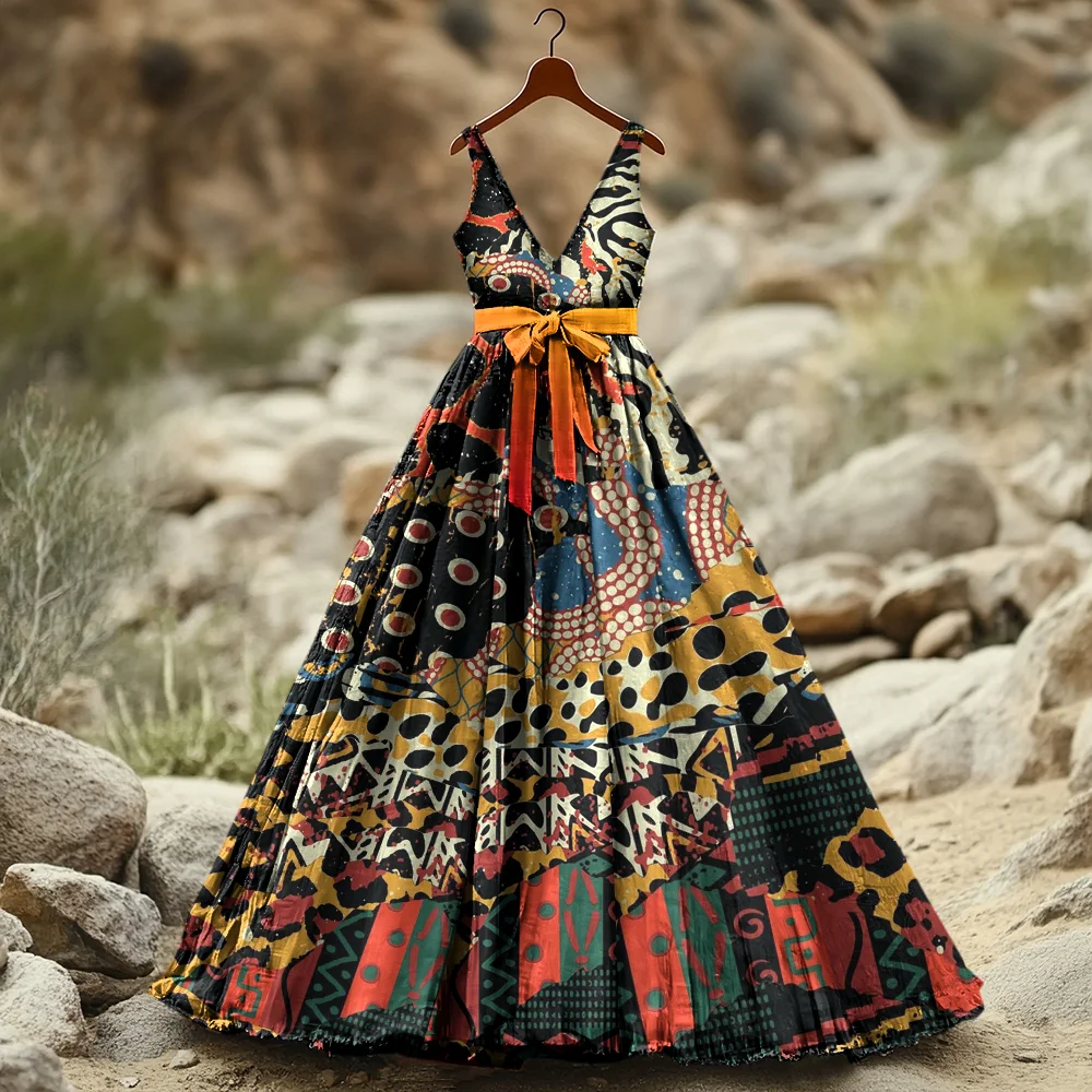 Women's Juneteenth Black Pride African Geometric Art Print Long Dress
