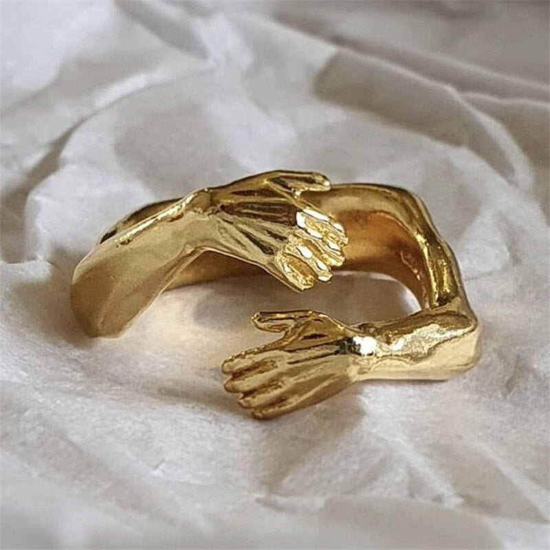 2021 New Creative Gold Silver Color Love Hug Ring Cute Adjustable Open Rings for Women Men Fashion Lovers Jewelry Gifts