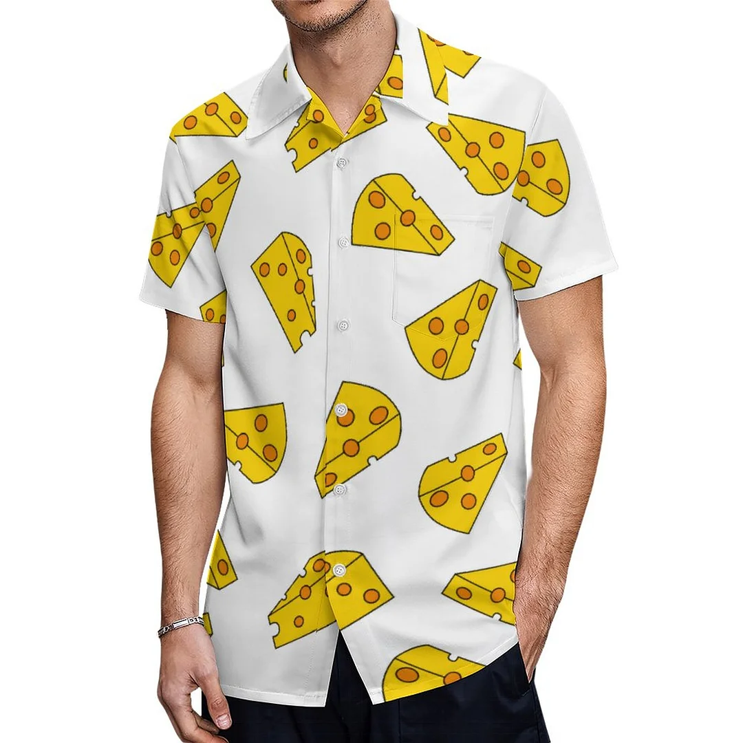 Short Sleeve Cheese Pizza Slices Red Hawaiian Shirt Mens Button Down Plus Size Tropical Hawaii Beach Shirts