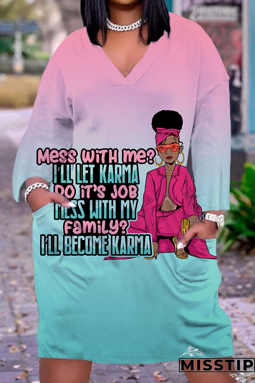 Green Yellow Casual Print Patchwork V Neck Straight Dresses