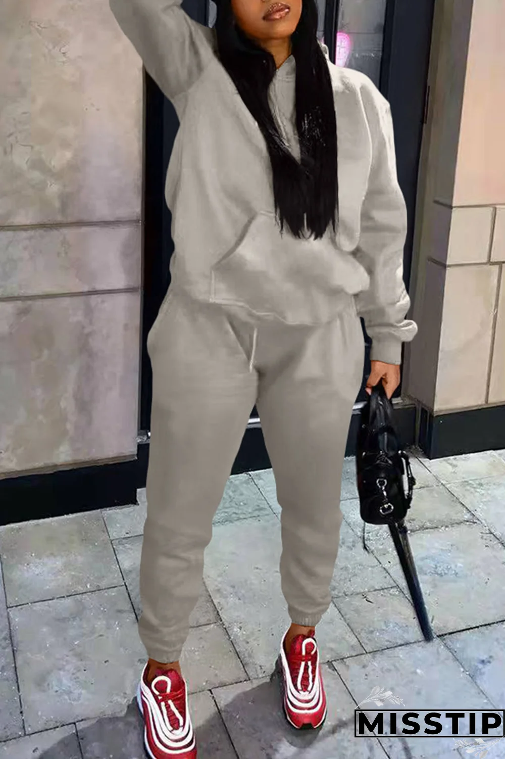 Red Casual Solid Patchwork Hooded Collar Long Sleeve Two Pieces