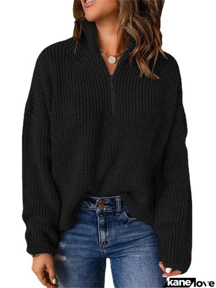 Solid Chic Casual Comfy Half Collar Pullover Women's Sweaters