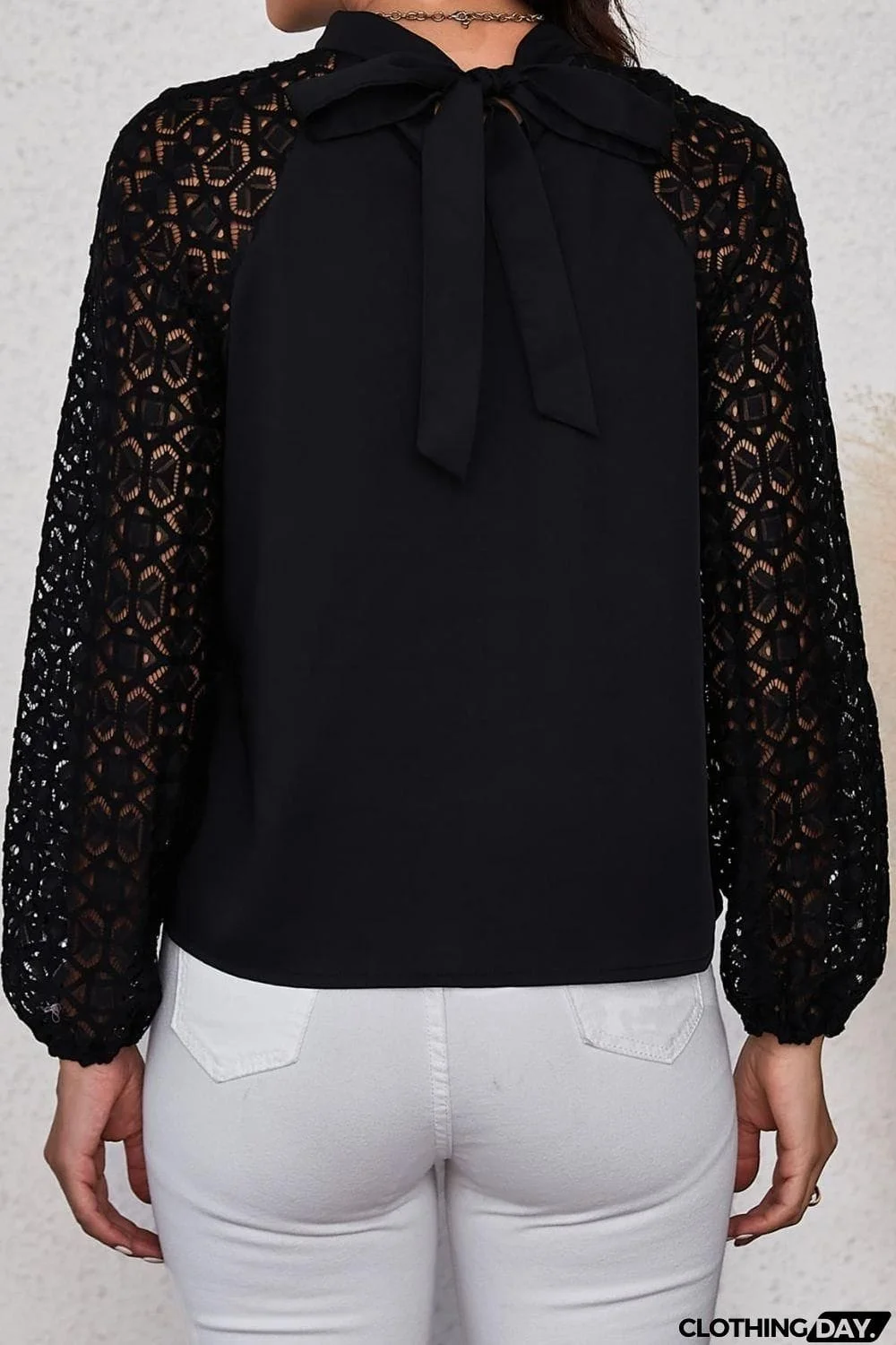 Lace Raglan Sleeve Gathered Detail Blouse