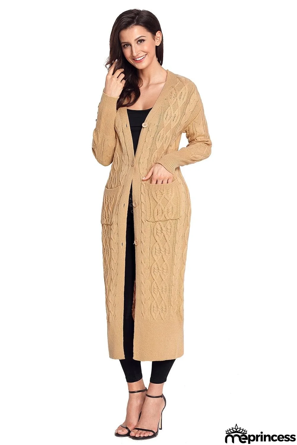 Cable Knit Open Front Long Cardigan