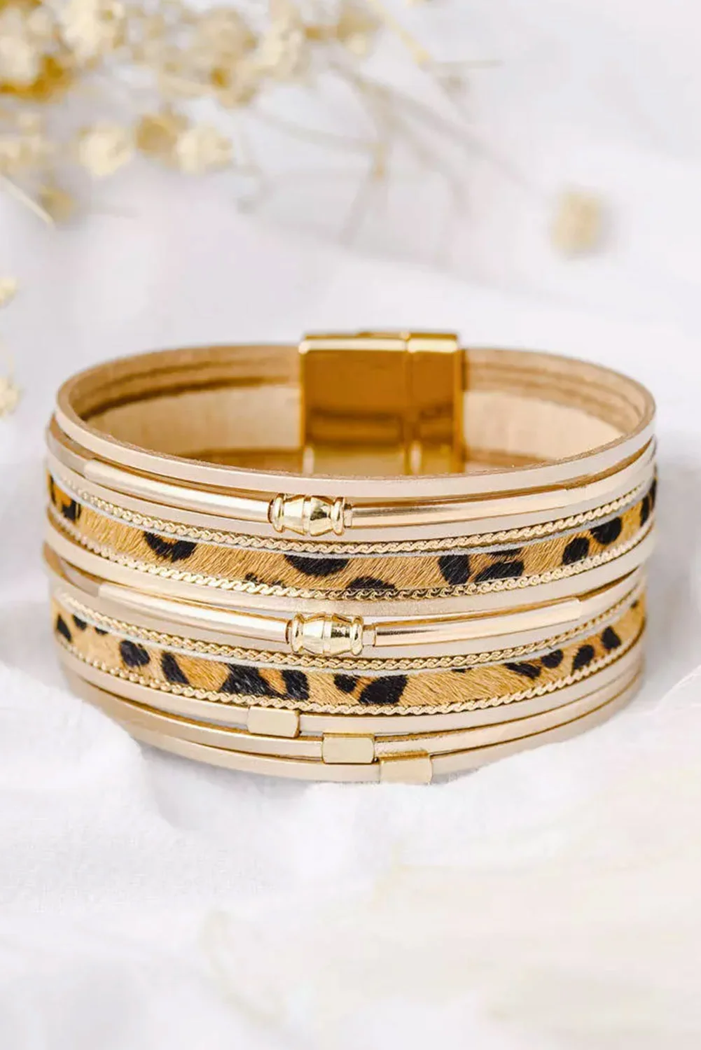 Gold Leopard Magnetic Buckle PU Leather Bracelet | IFYHOME