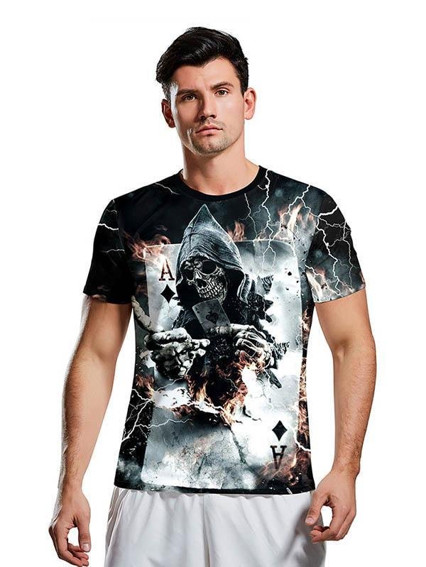 Skeleton Print  Mens T-Shirt Halloween Fancy Tops-elleschic