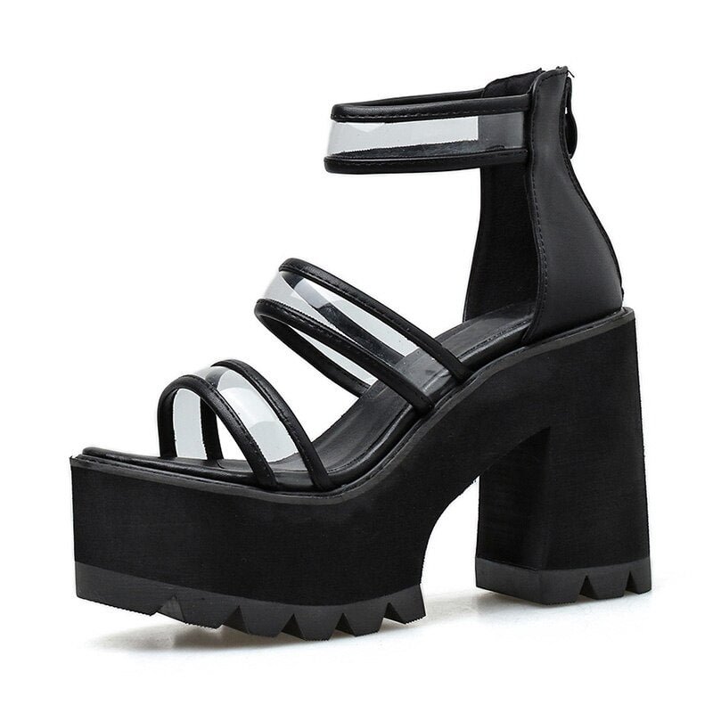 Gdgydh Drop Shipping 2021 New Summer PVC Sandals Platform Women Chunky Heel Outside Feet Shoes Summer Back Zipper High Quality