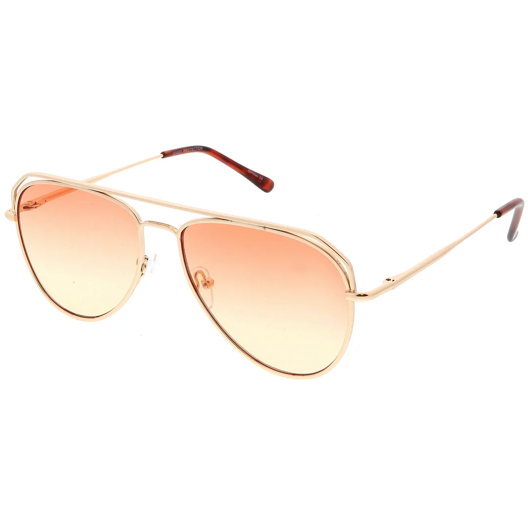 Modern Aviator glasses Open Metal Double Crossbar Gradient Flat Lens 55mm
