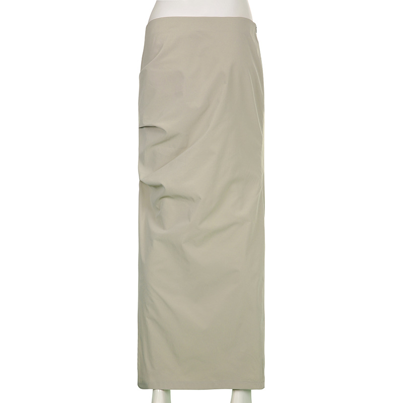Ootddress Summer For Women Split Y2K Pencil Skirts Bodycon High Waist Solid Fashion Ladies Streetwear Pleated Irregular Maxi Skirt