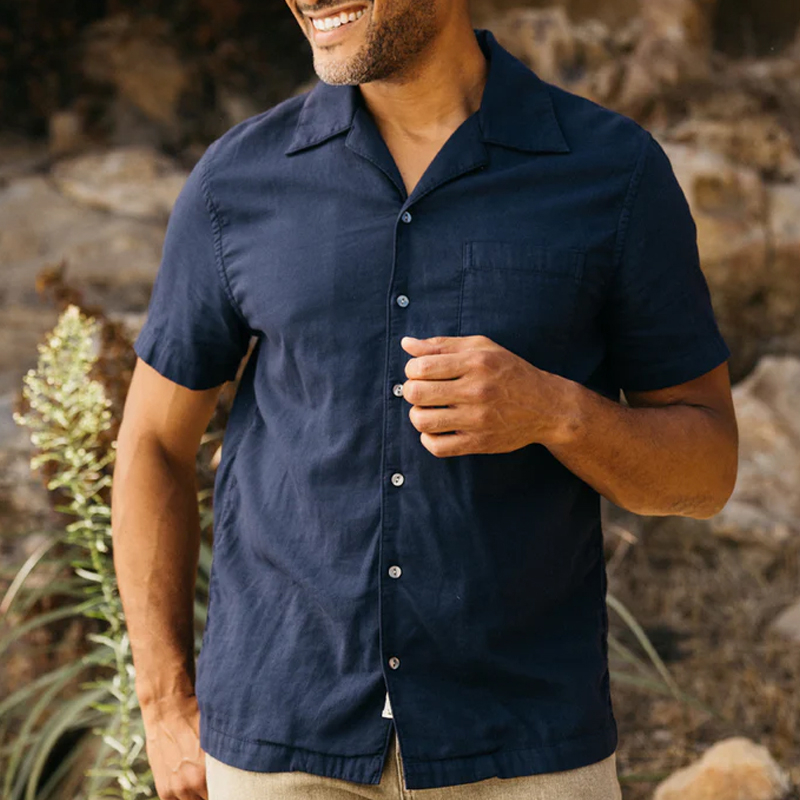 Men's Vintage Navy Double Gauze Lapel Shirt