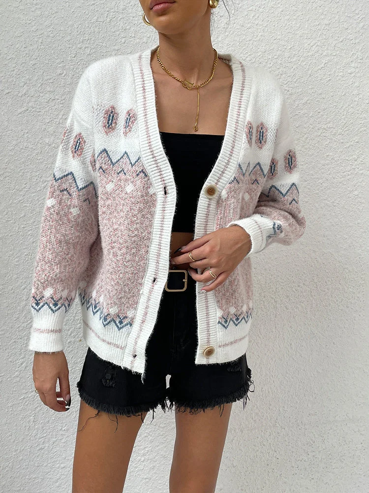 Women's Floral Long Sleeve Graphic Coats Knit Sweater
