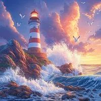 Lighthouse Sunset View - Diamond Painting