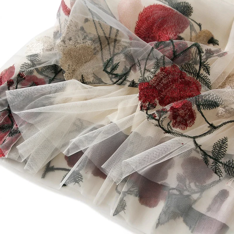 Nigikala Nigikala Retro High-Rise Thin Embroidery Big Flower Fashion Sweet Mesh In The Long Fairy Dress 9803