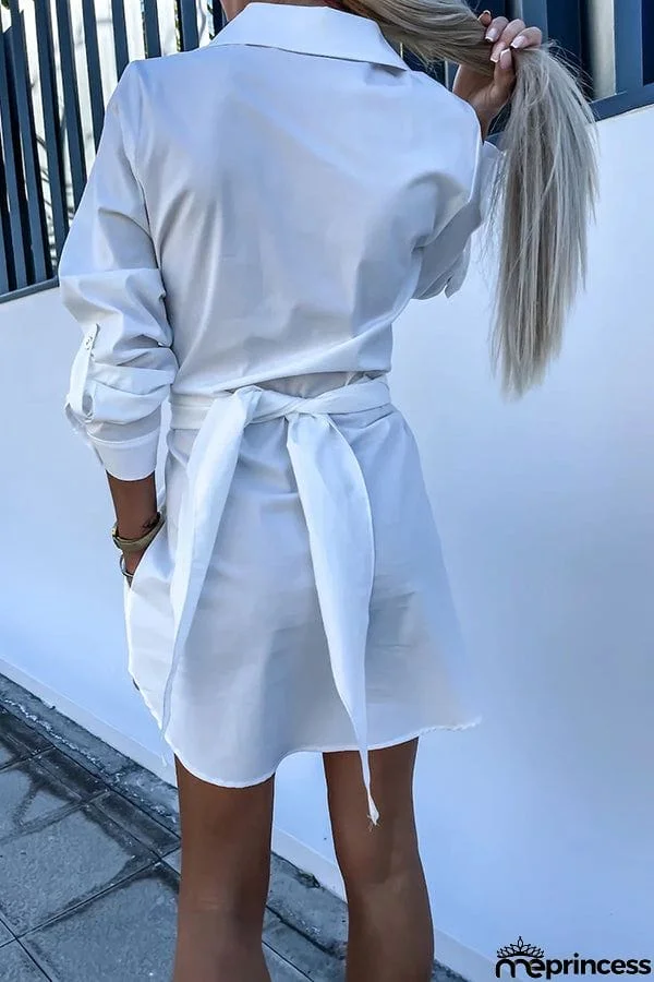 Sun Valley Tie Front Button Pocketed Shirt Mini Dress
