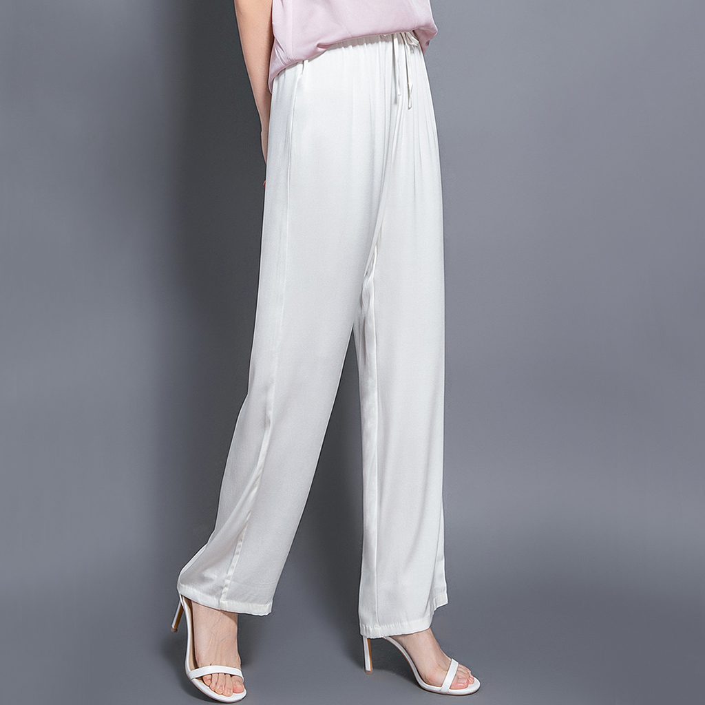 Work Silk Paper Bag Pants with High Waisted for Women REAL SILK LIFE