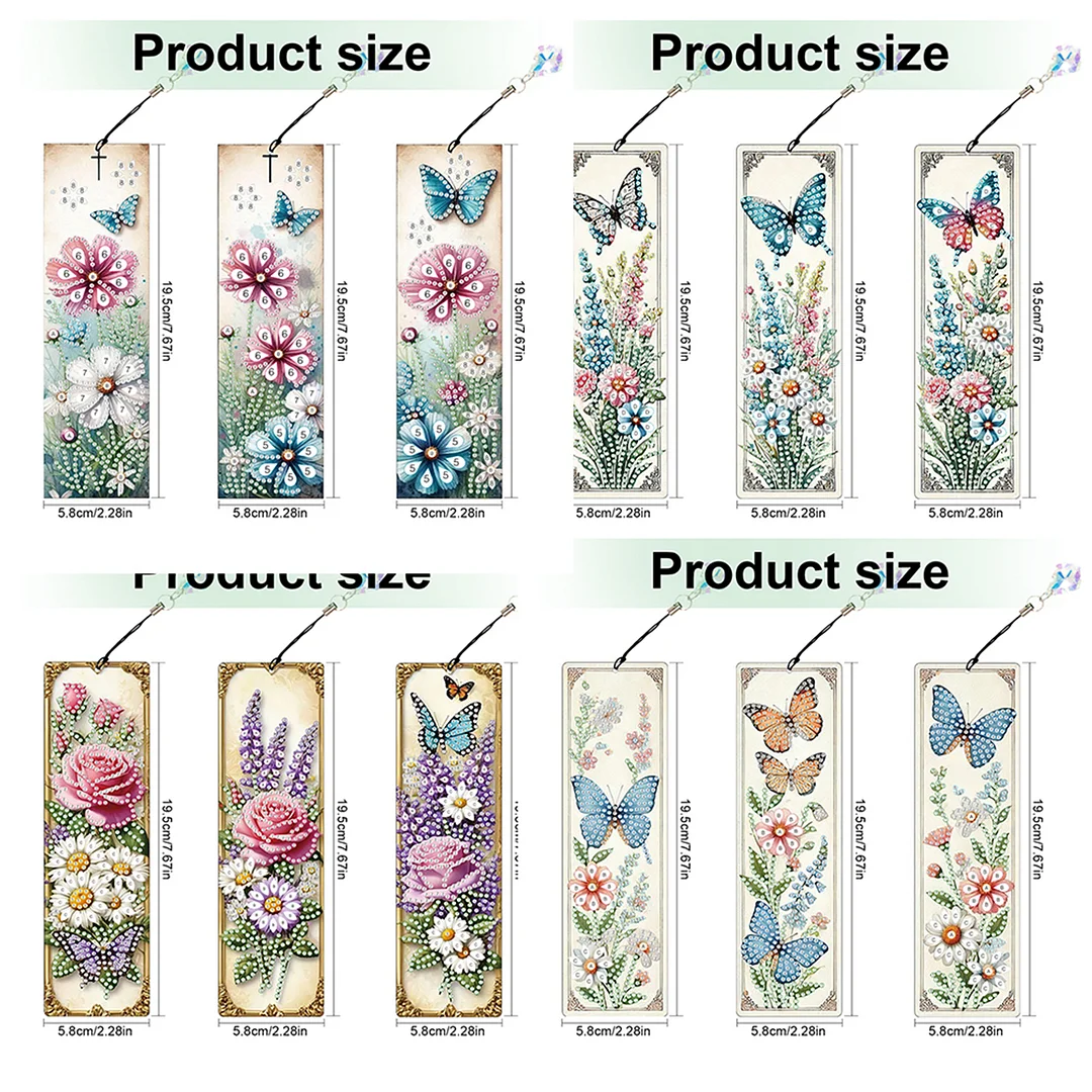 12Pcs Butterfly Flowers DIY Diamond Painting Bookmark for Adults Book Lovers