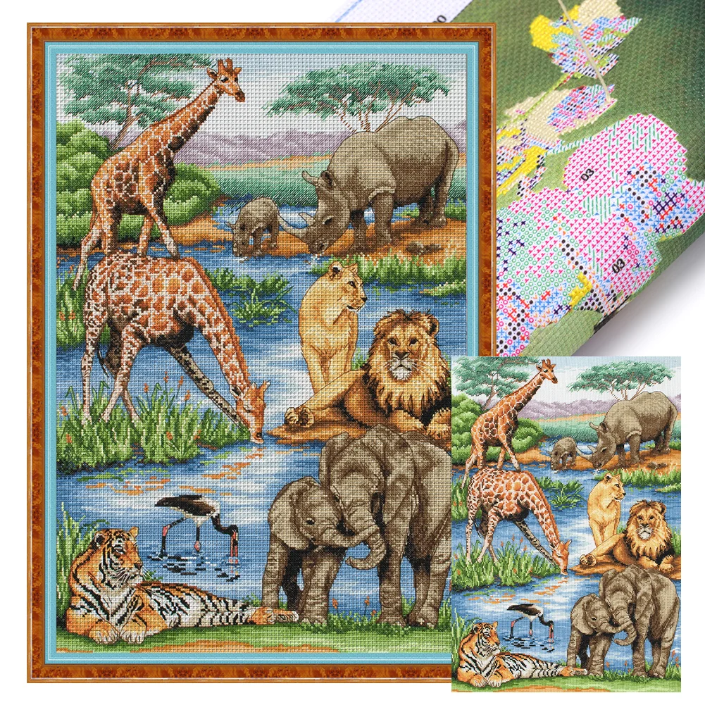 11CT Full Stamped Cross Stitch Kit - Animal World (50*65CM) forest animal  decoration gift Embroidery Stamped Counted Cross Stitch Kit for Kids Adults  Beginners, Needlework Cross Stitch Kits, Art Craft Handy Sewing