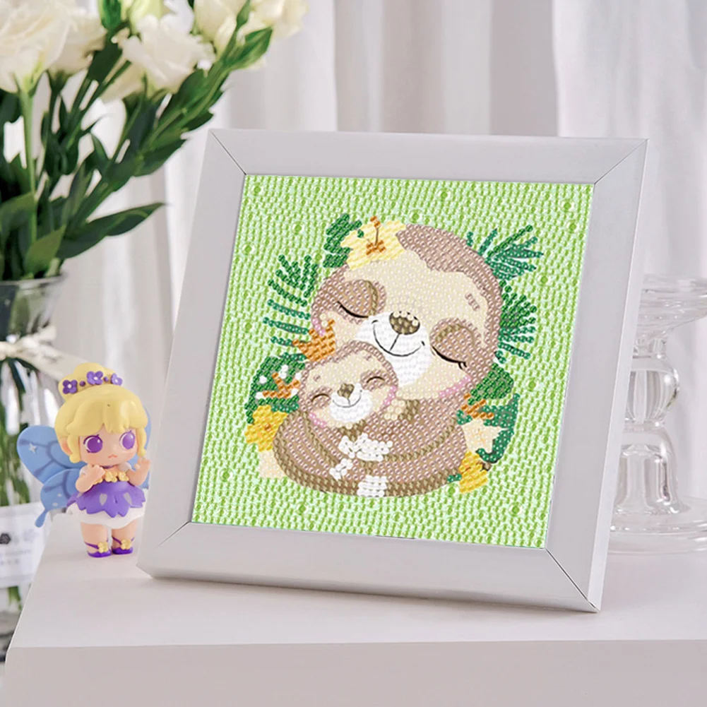 5D DIY Full Round Crystal Rhinestone Diamond Painting Sloth Kit Home Decor Art Craft For Kid(Canvas|15*15cm)【with Wooden Frame】
