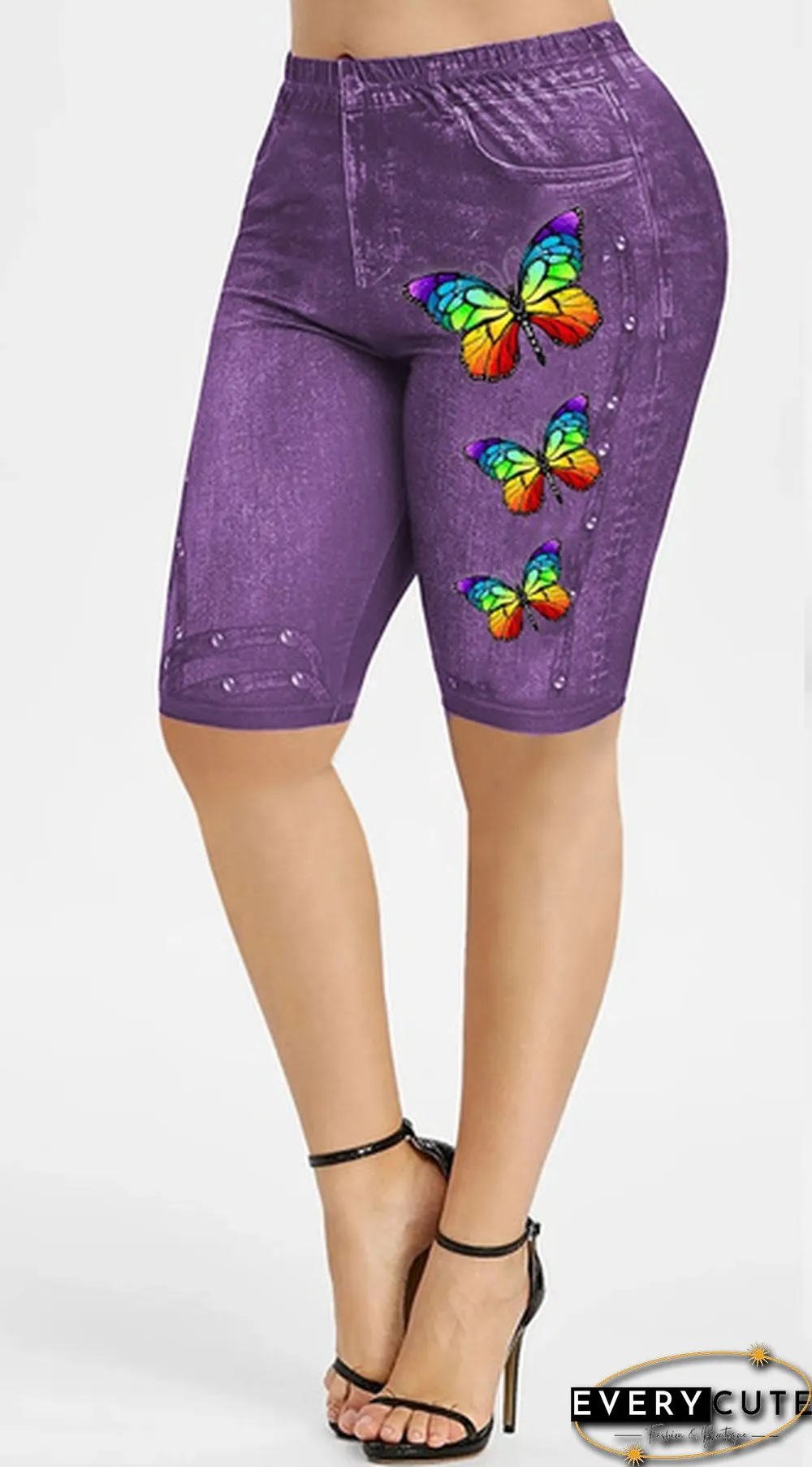 Colors New Summer Women Fashion Casaul Printed Butterfly Knee Length Jeggings Shorts Faux