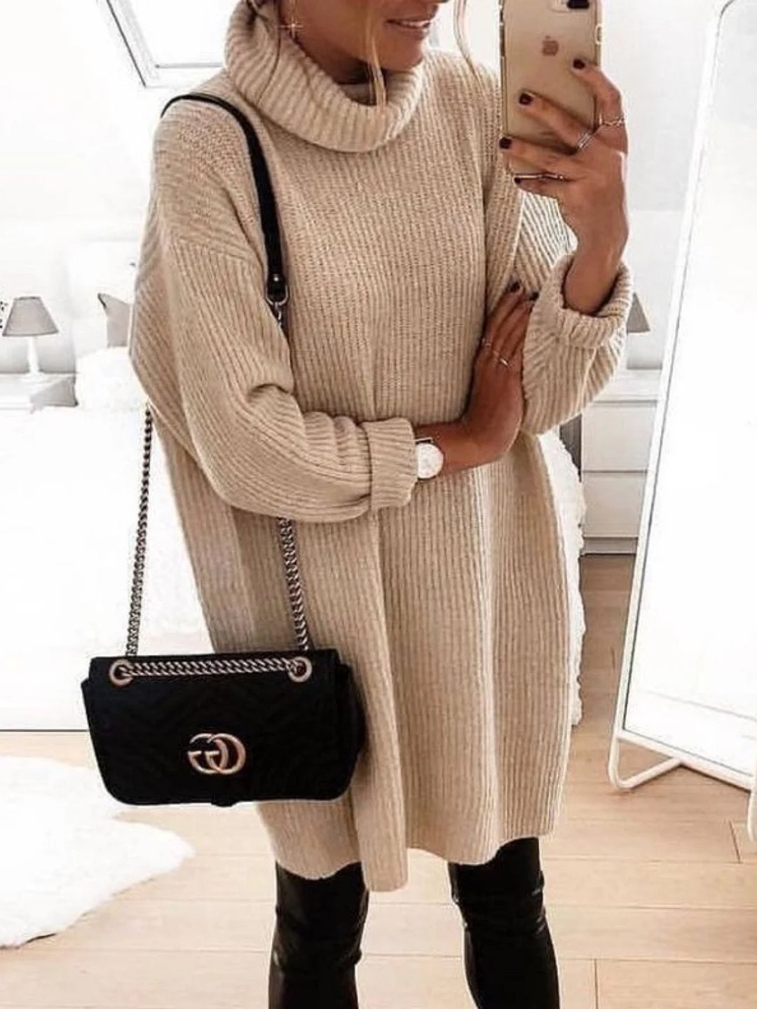 Turtleneck Knitted Casual Shift Sweater