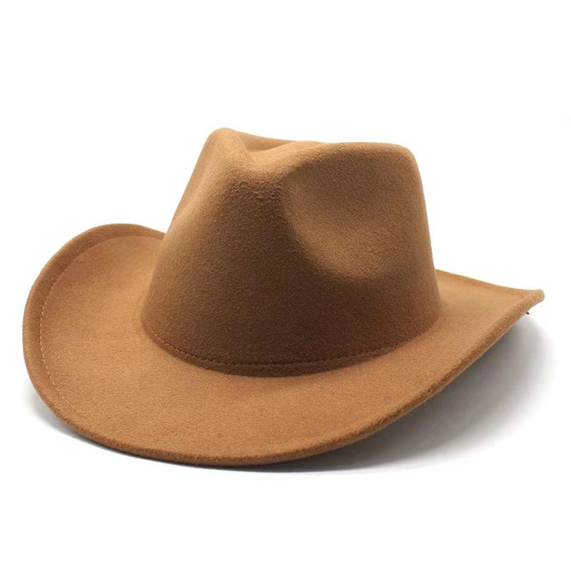 Top Hat Western Cowboy Hat Rolled Eaves Bump Top Retro Riding Hat Men’s And Women’s Woolen Felt Hat