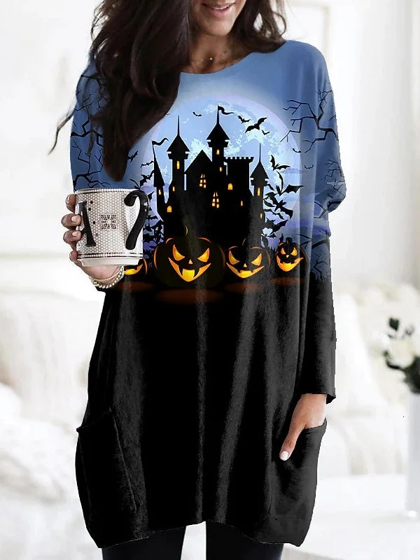 Women's Halloween Gradient Graphic Pattern Solid Color Scoop Neck Long Sleeve Top