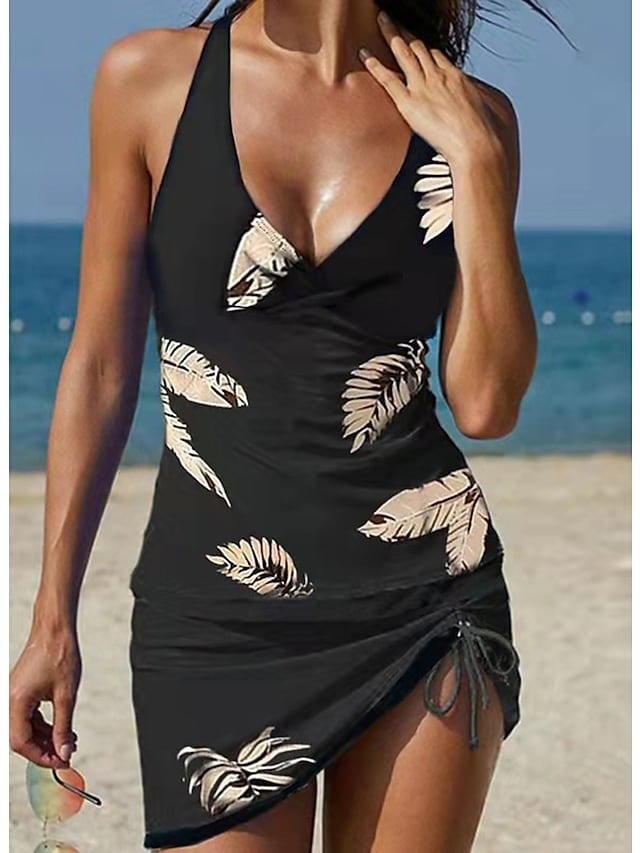 Women's Tankini 2 Piece Plus Size Swimsuit Open Back Printing Swimwear 