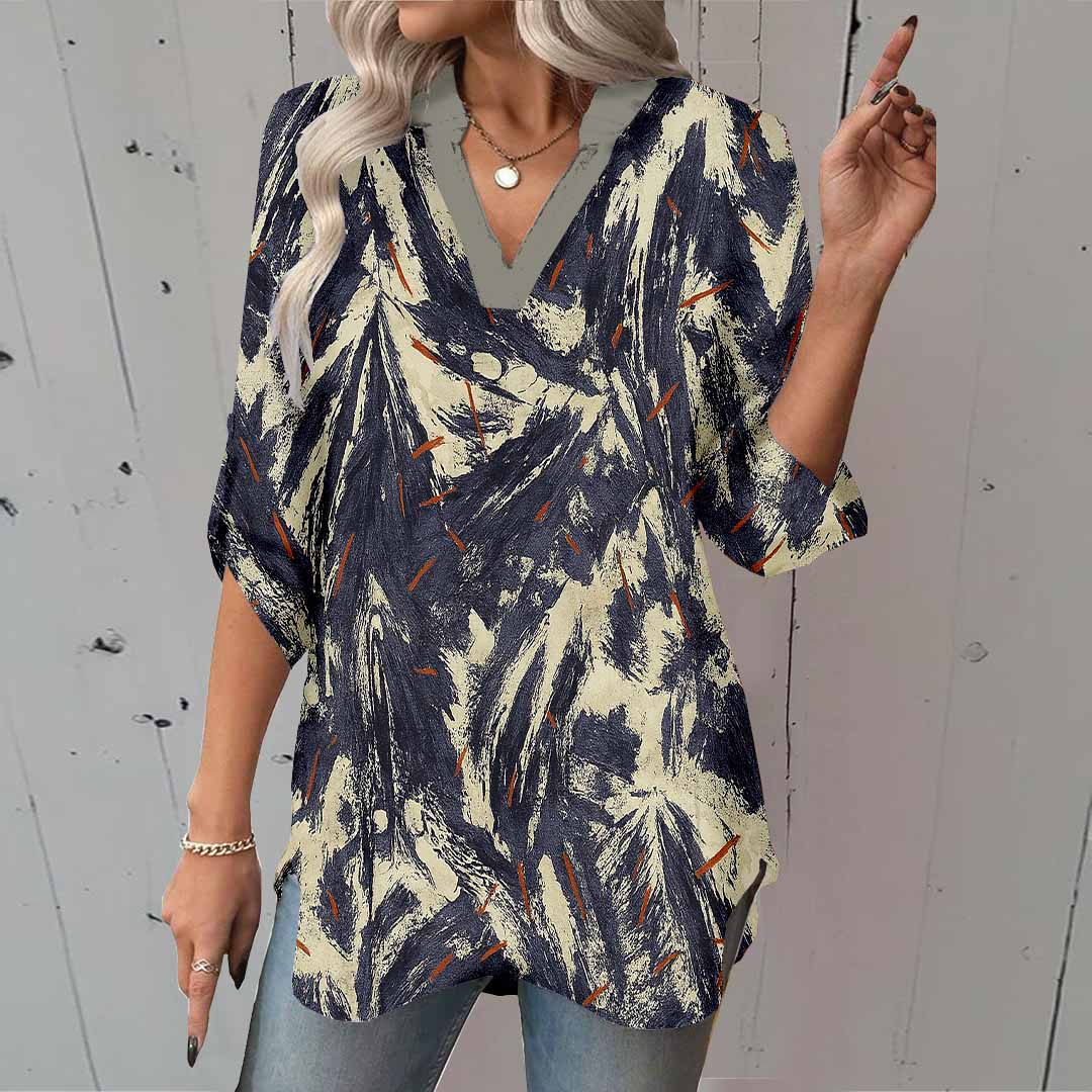 Women Graffiti, Black, Always DZGA0159 3/4 Sleeve V-neck Printed Graphic Button Tops