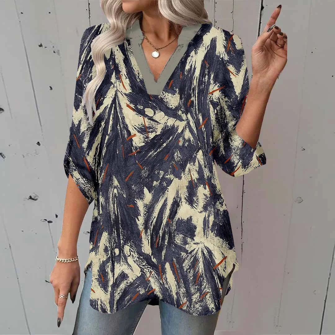 Women Graffiti, Black, Always DZGA0159 3/4 Sleeve V-neck Printed Graphic Button Tops