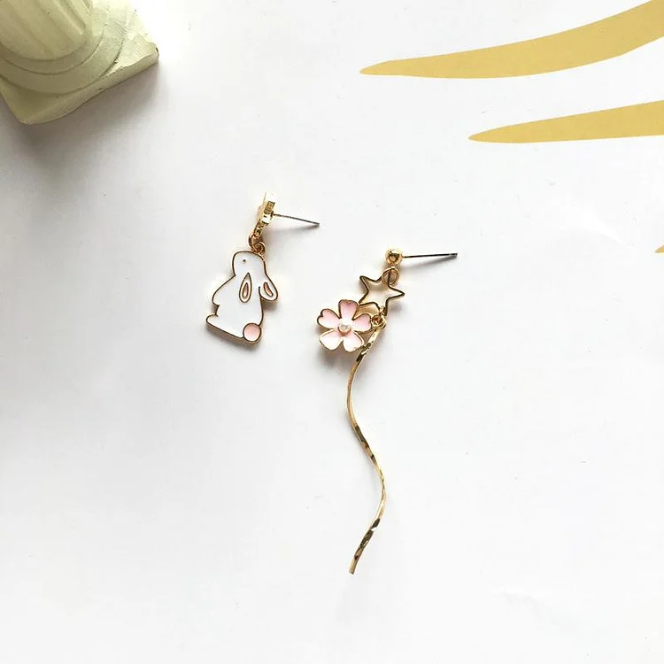 Sakura Rabbit Asymmetric Earrings