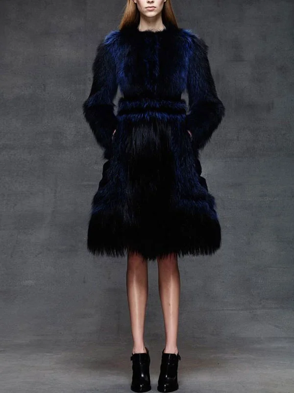 Classic Solid Color Temperament Ladies Fur Dress