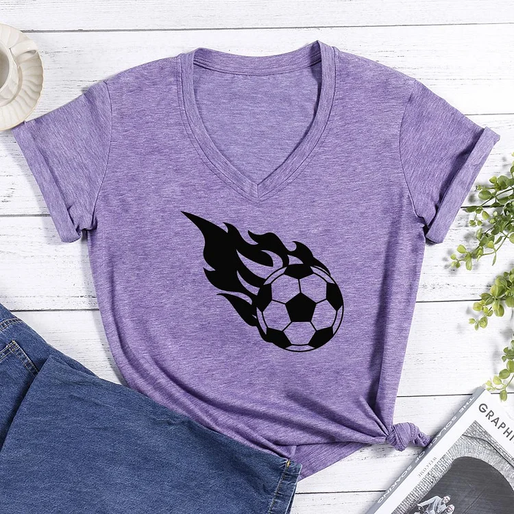 soccer flame V-neck T Shirt-Annaletters