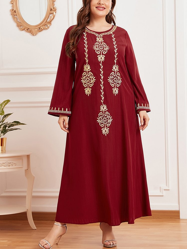 Red loose embroidery women dress