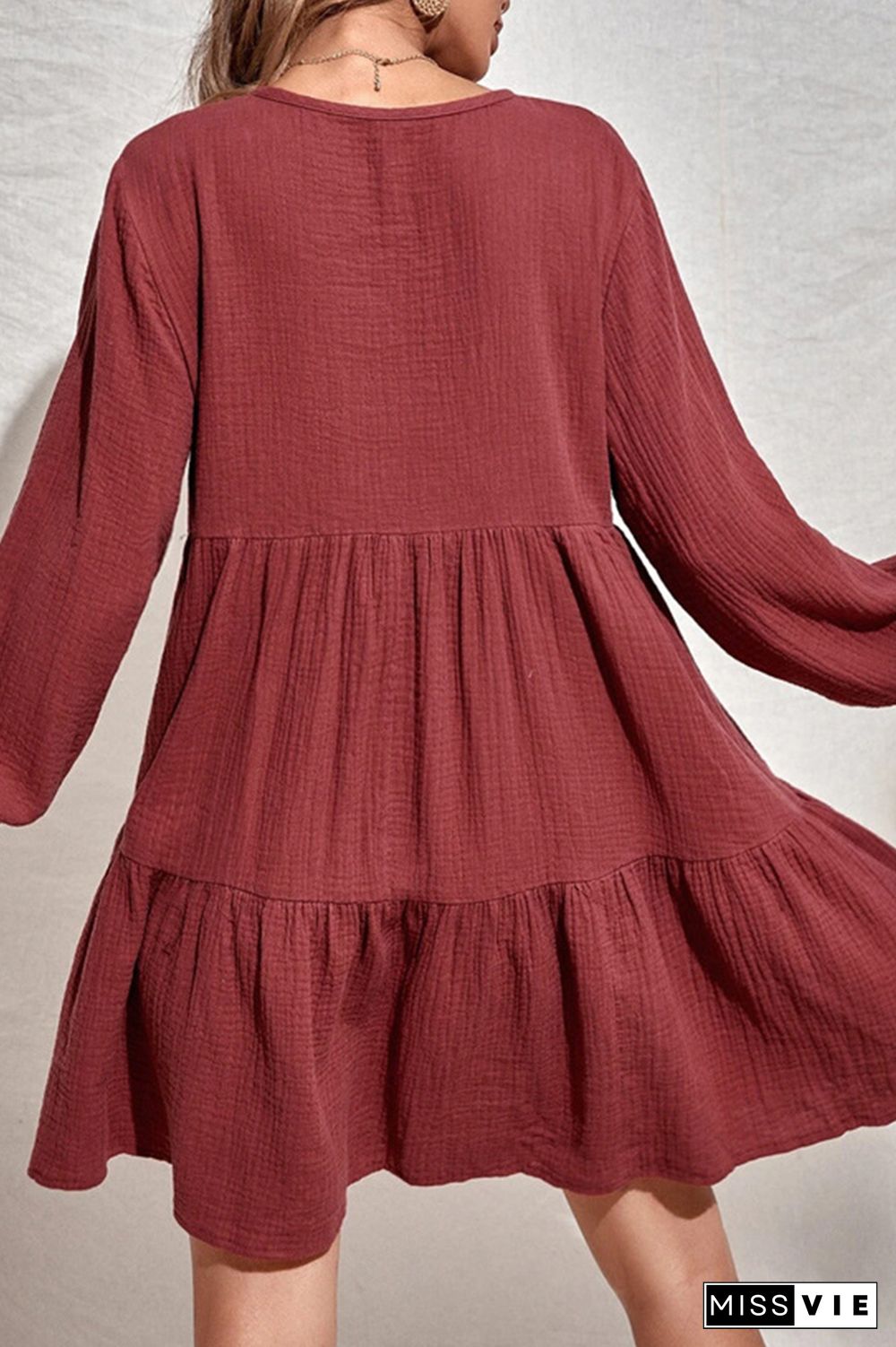 Casual Elegant Solid Buckle Flounce V Neck A Line Dresses