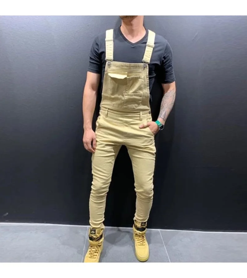 Men Fashion Solid Color Metal Buckle Suspender Trousers S-3XL