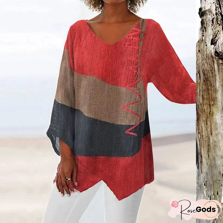 Women's Autumn Casual Loose Irregular Hem Art Tops